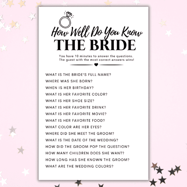 15 Best How Well Do You Know The Bride Questions + Free Printable