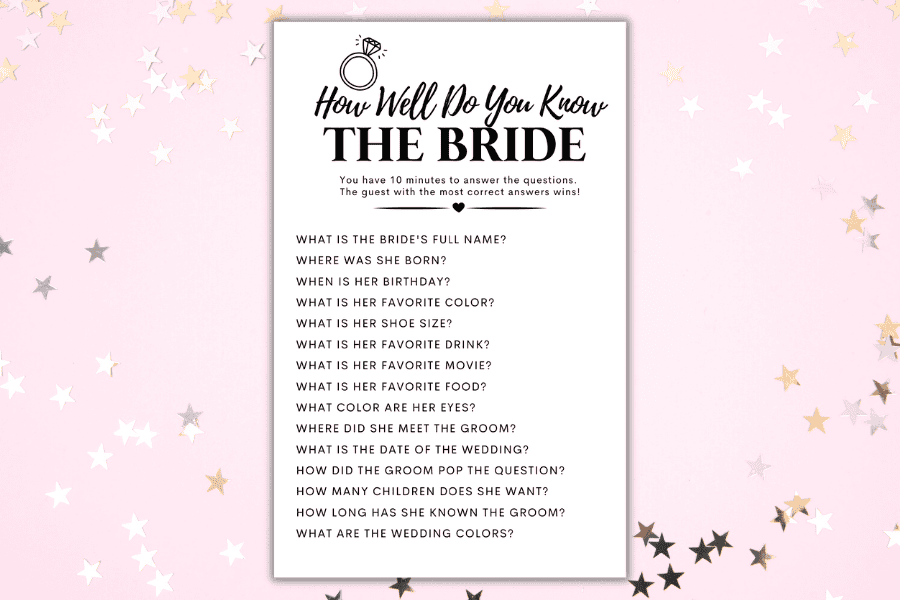 15 Best How Well Do You Know The Bride Questions + Free Printable ...
