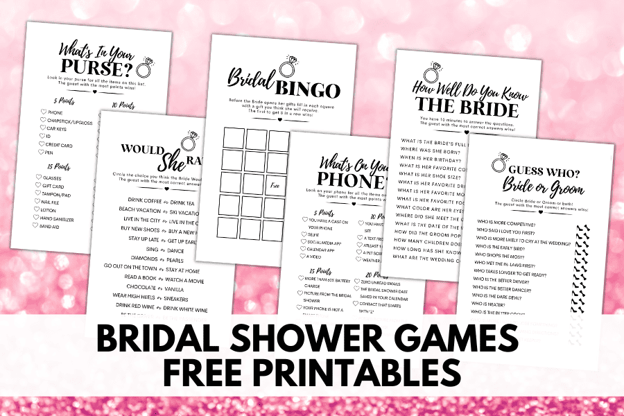 bridal shower games free printables