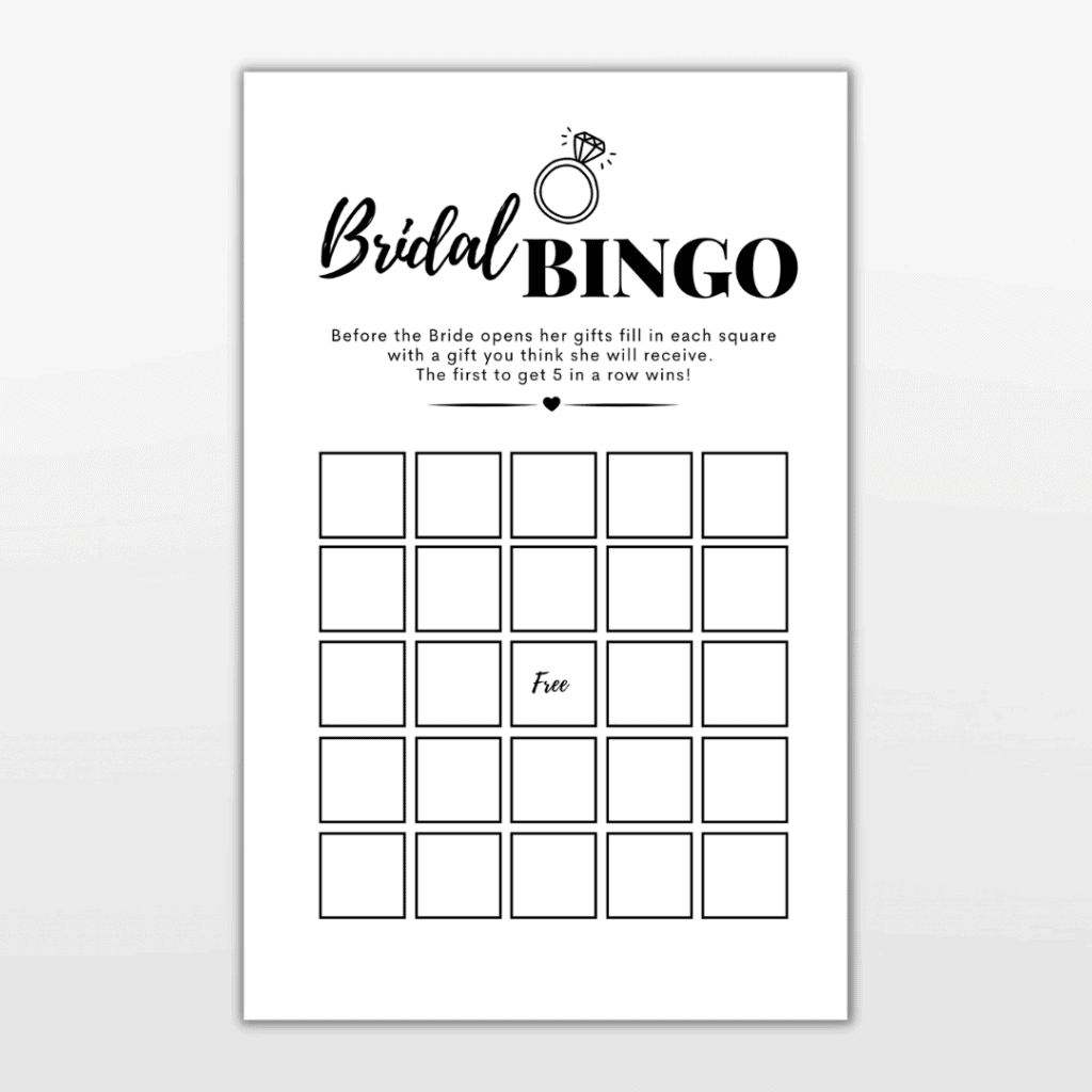 bridal shower games free printables bingo