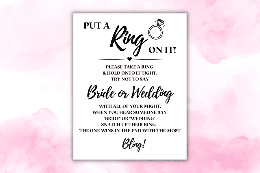 Put A Ring On It Bridal Shower Game Free Printable Sign Bold Bubbly