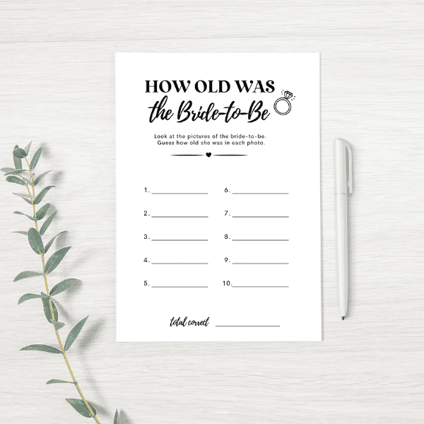 How Old Was The Bride Game + Free Printable