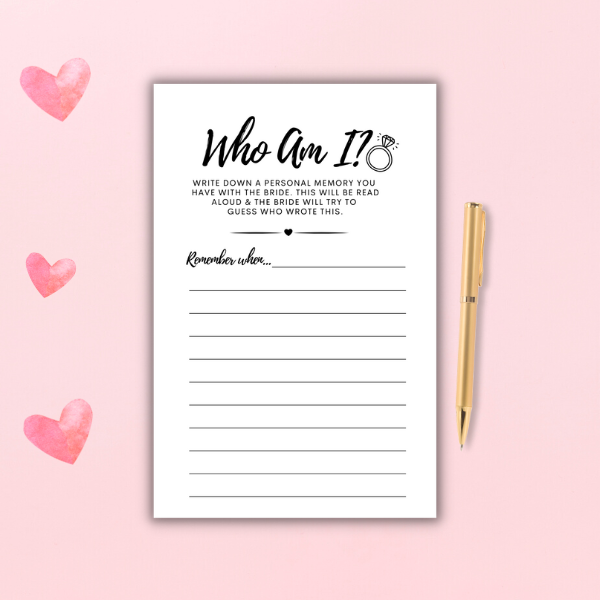 Who Am I Bridal Shower Game (Free Printable + How To Play)