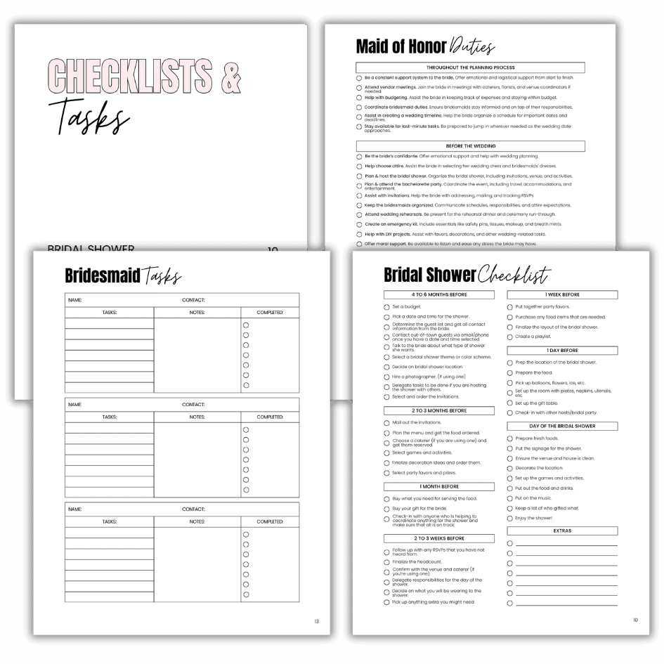 maid of honor planner checklists and tasks